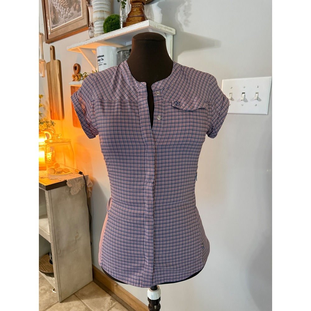 Fjallraven Plaid Snap Front shirt women's Size S Blue Red Hiking Outdoor